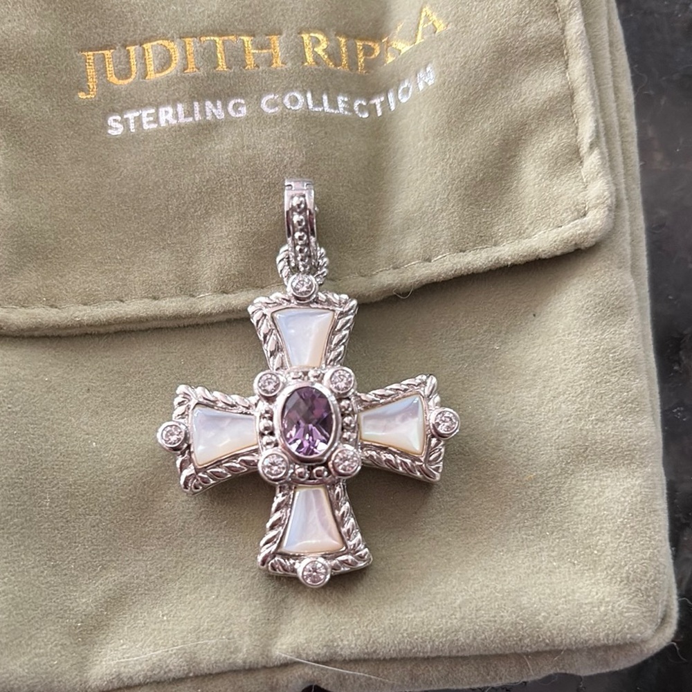 Judith Ripka Silver and Purple Cross Pendent Enhancer